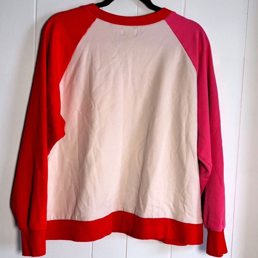 The Drop Red Pink Colorblock Raglan Crewneck Sweatshirt Sz XL Lounge Minimalist - Picture 2 of 8